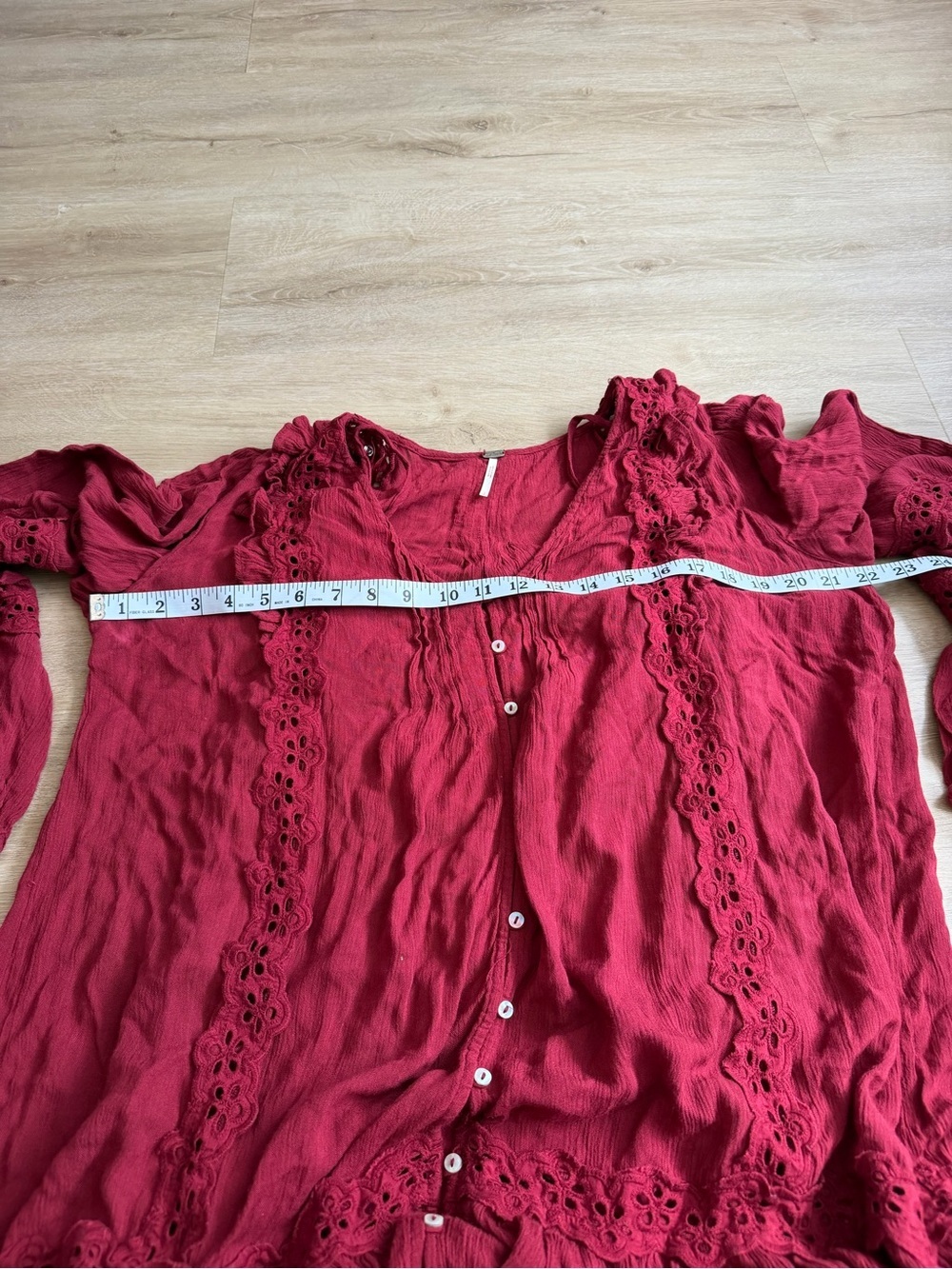 Free People Snow Angel Ruffle Eyelet V-Neck Bohemian Mini Dress SZ S - Picture 4 of 9